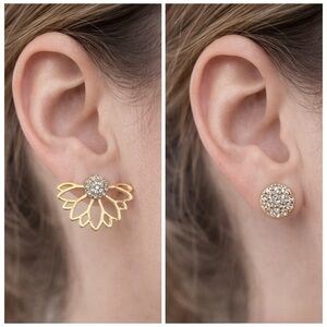 NWOT Rhinestones encrusted stud earring with removable floral earring jacket